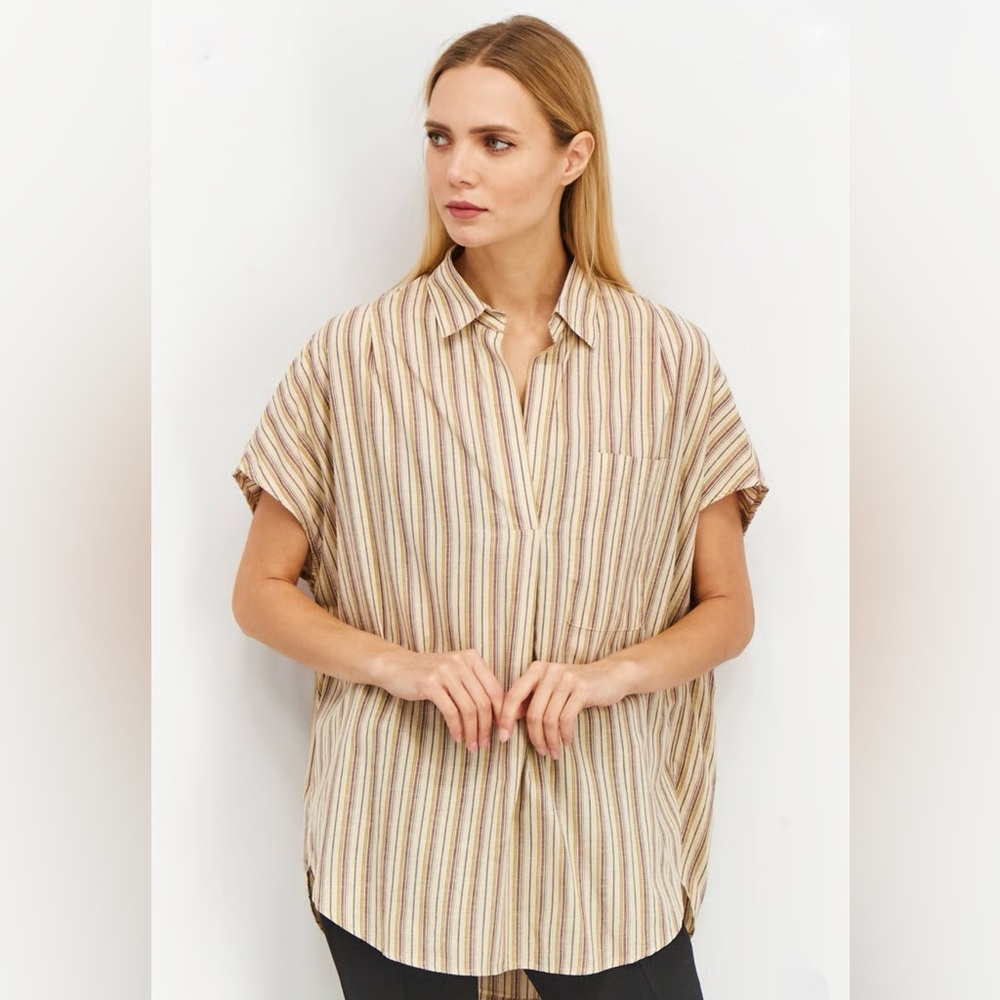 French Connection Striped Oversized pullover Blouse Size Medium